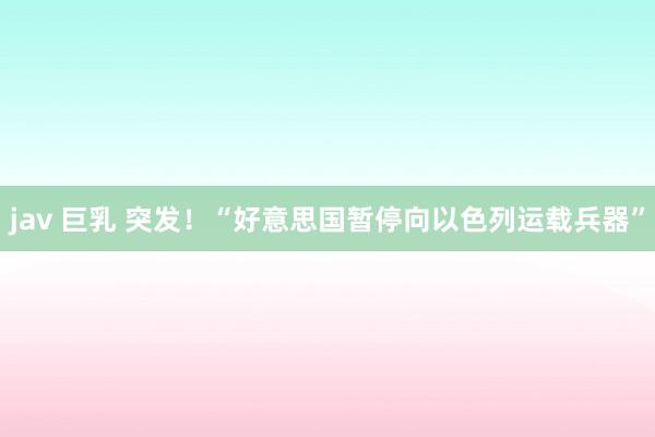 jav 巨乳 突发！“好意思国暂停向以色列运载兵器”